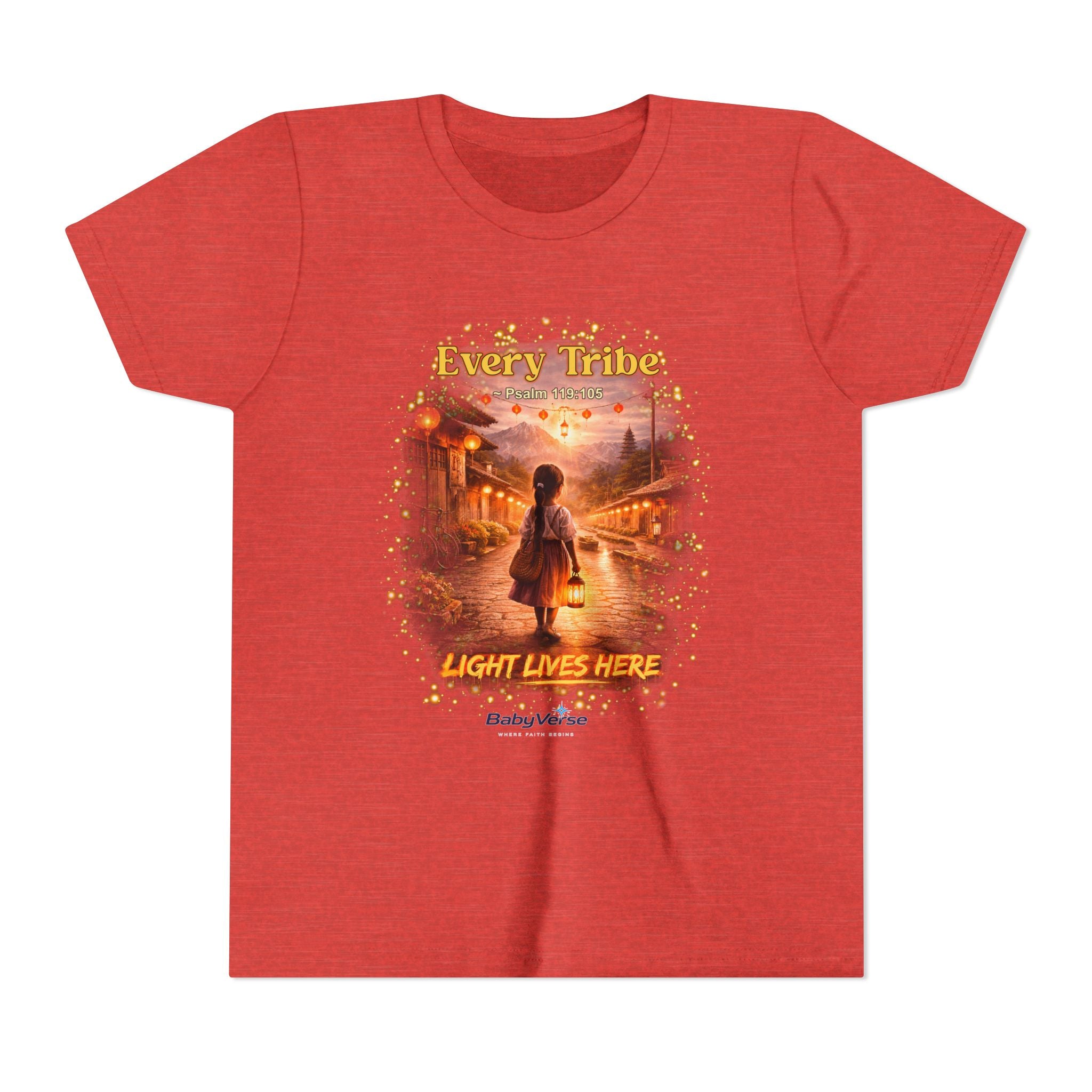 Youth Christian T-Shirt “Light Lives Here” | Psalm 119:105 Faith Kids Shirt | Inspirational Youth Tee