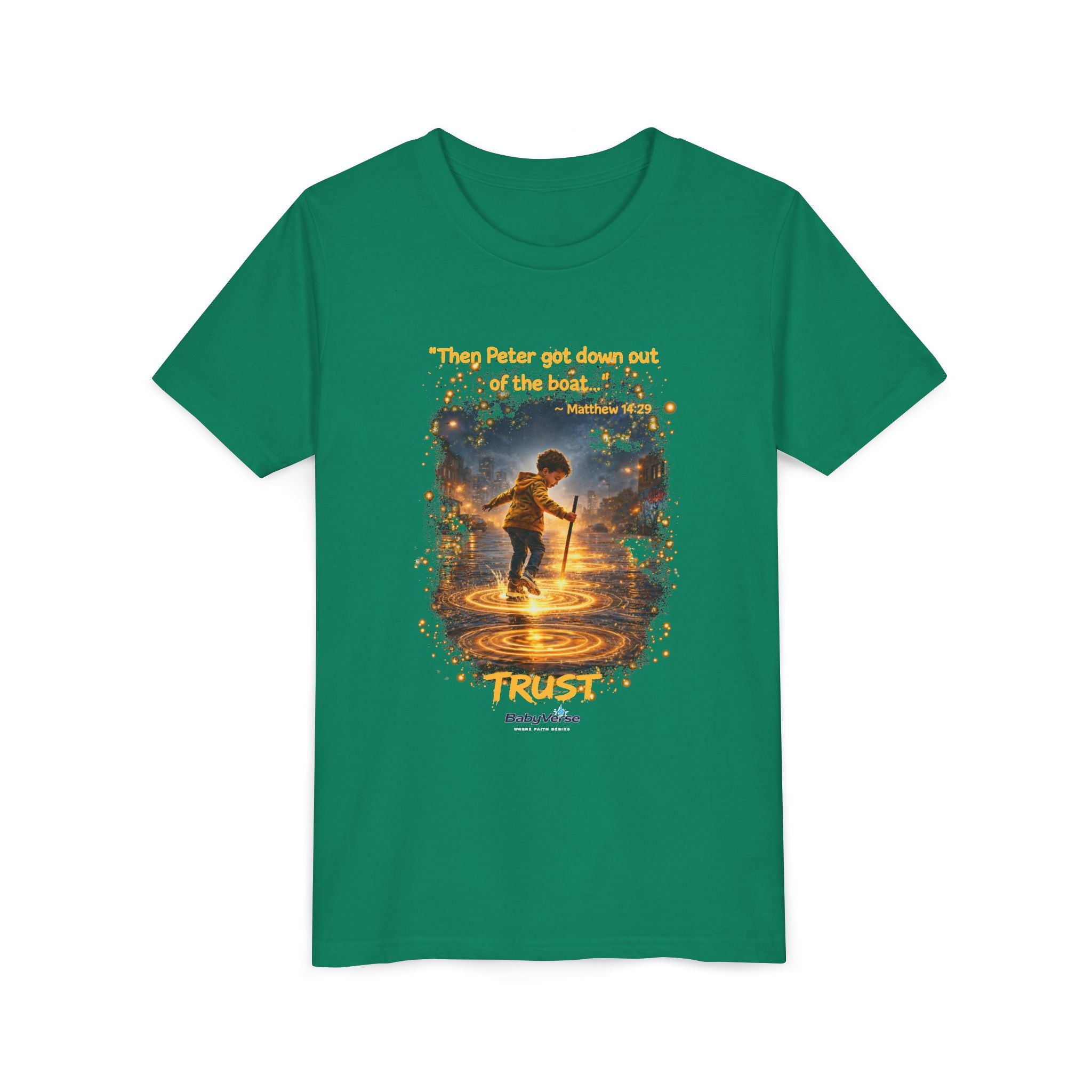 Youth Christian T-Shirt “Trust” | Matthew 14:29 Faith Kids Shirt | Inspirational Youth Tee