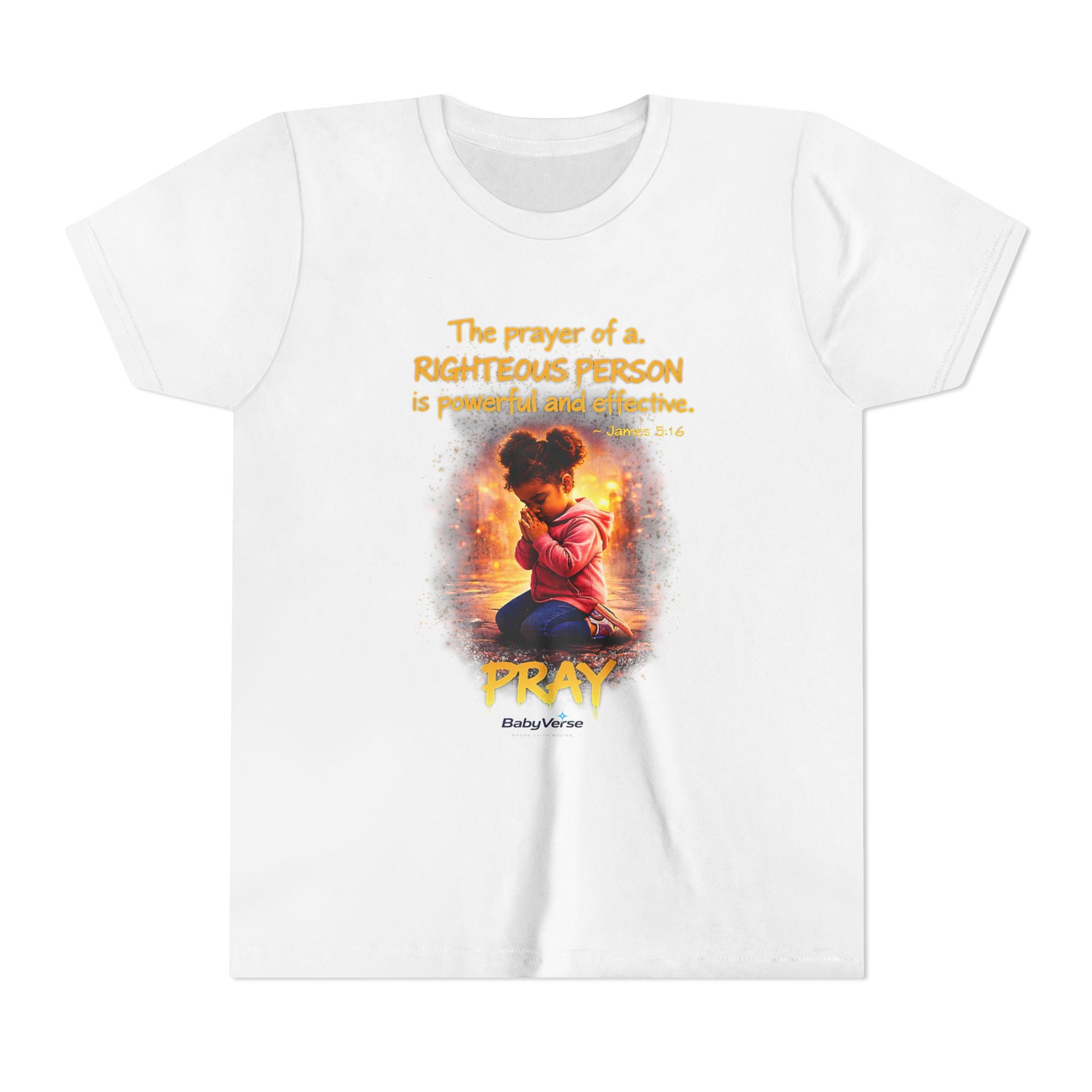 Youth Christian T-Shirt “Pray” | James 5:16 Faith Kids Shirt | Inspirational Youth Tee