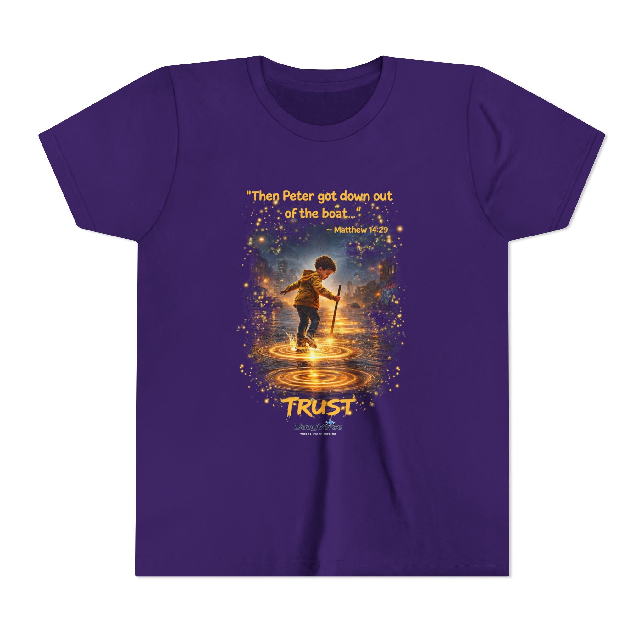 Youth Christian T-Shirt “Trust” | Matthew 14:29 Faith Kids Shirt | Inspirational Youth Tee