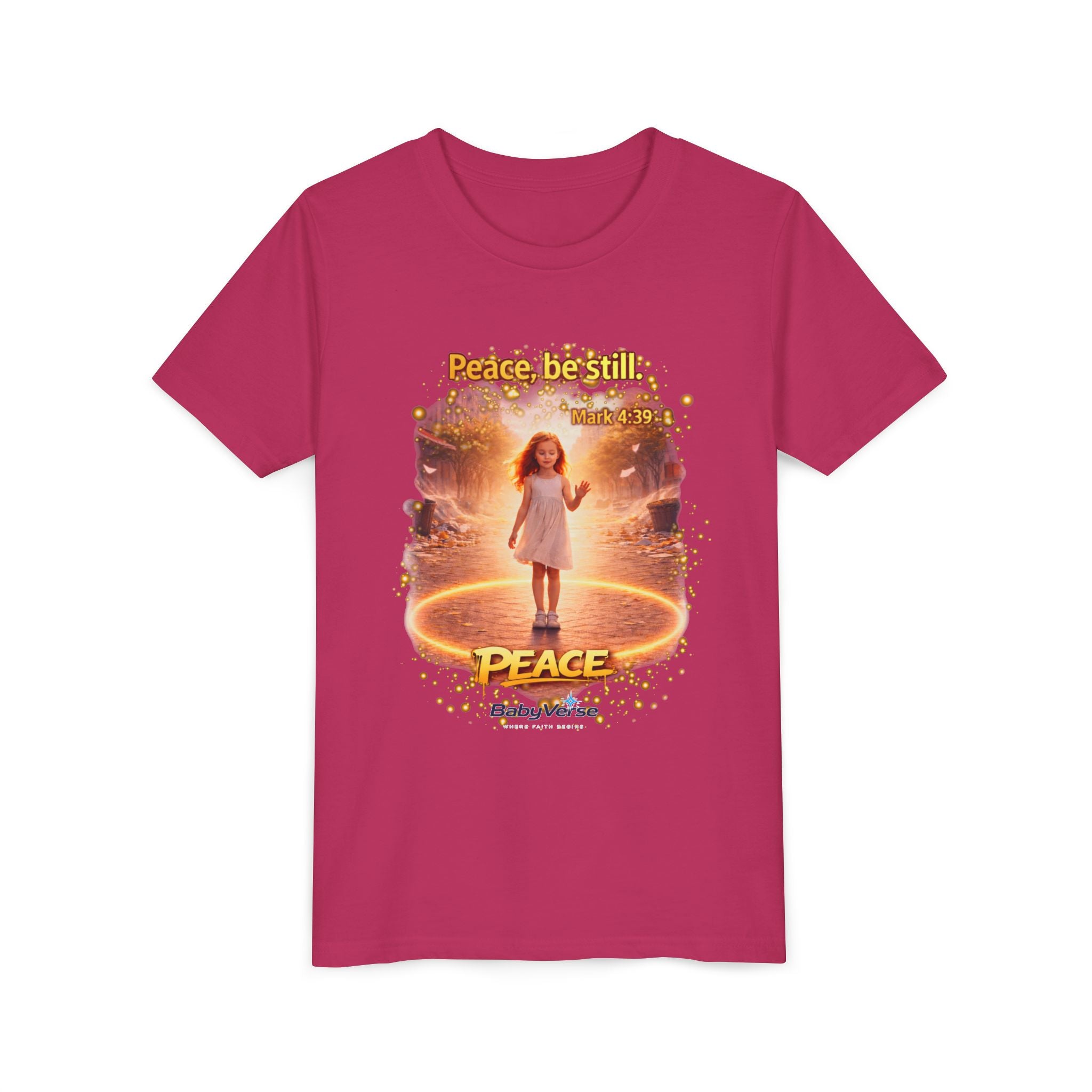 Youth Christian T-Shirt “Peace Be Still” | Mark 4:39 Kids Faith Shirt | Bible Verse Youth Tee