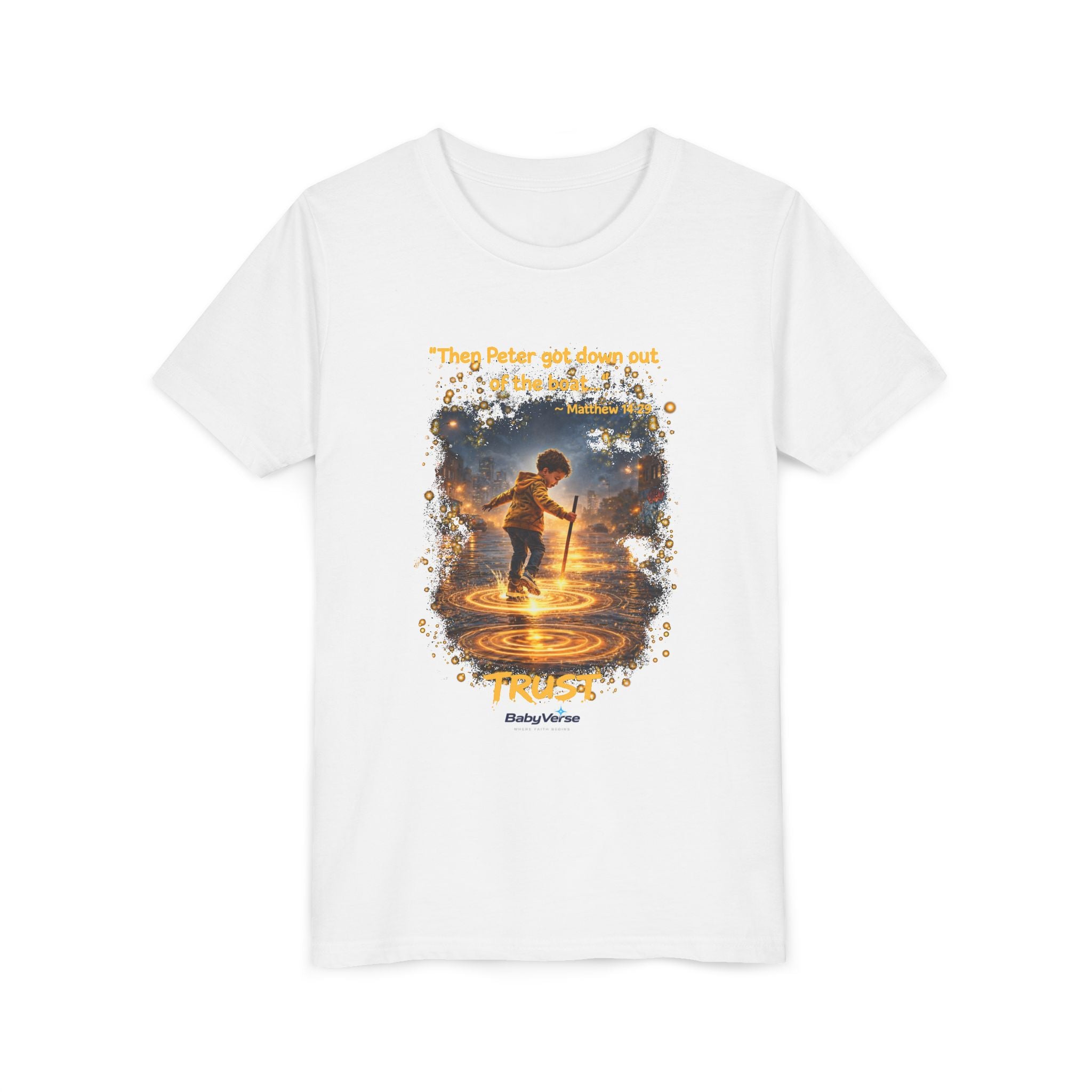Youth Christian T-Shirt “Trust” | Matthew 14:29 Faith Kids Shirt | Inspirational Youth Tee