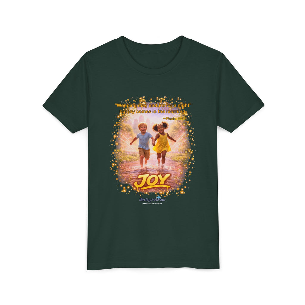 Youth Christian T-Shirt “Joy” | Psalm 30:5 Faith Kids Shirt | Inspirational Bible Verse Youth Tee