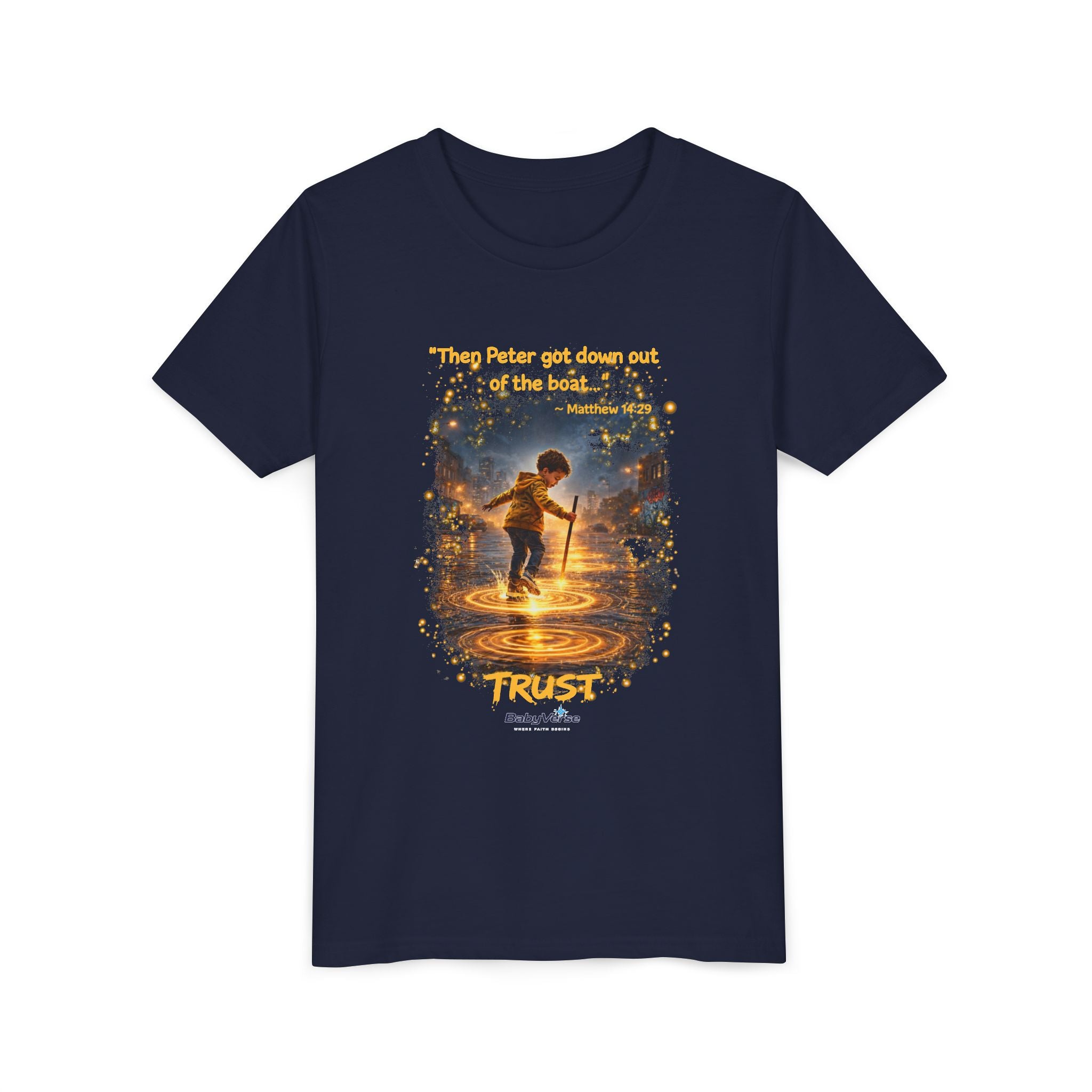 Youth Christian T-Shirt “Trust” | Matthew 14:29 Faith Kids Shirt | Inspirational Youth Tee