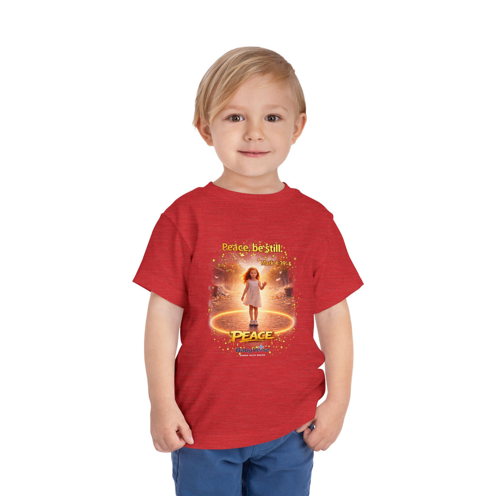 Toddler Tee — “Peace, Be Still” Inspirational Christian Tee | Mark 4:39 Bible Verse Faith Shirt for Kids