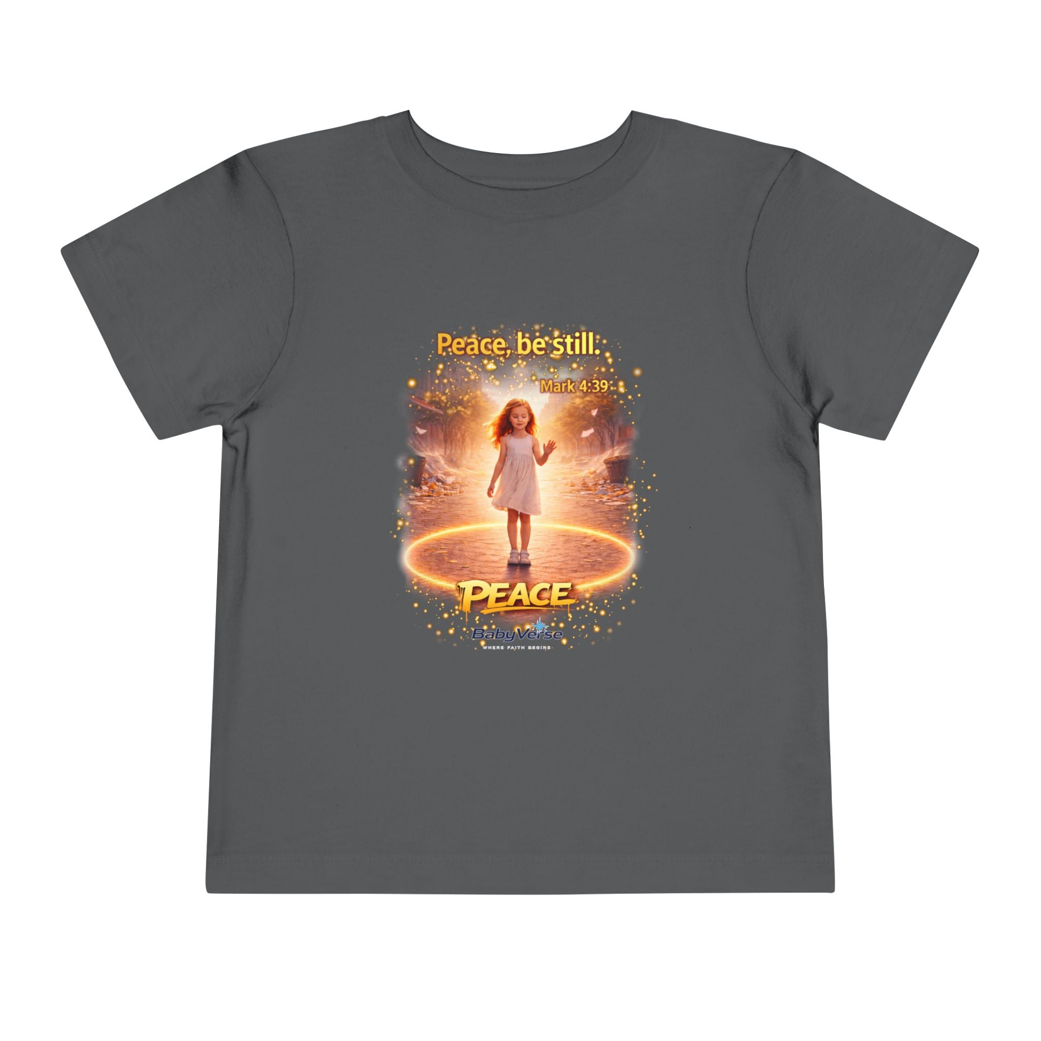 Toddler Tee — “Peace, Be Still” Inspirational Christian Tee | Mark 4:39 Bible Verse Faith Shirt for Kids