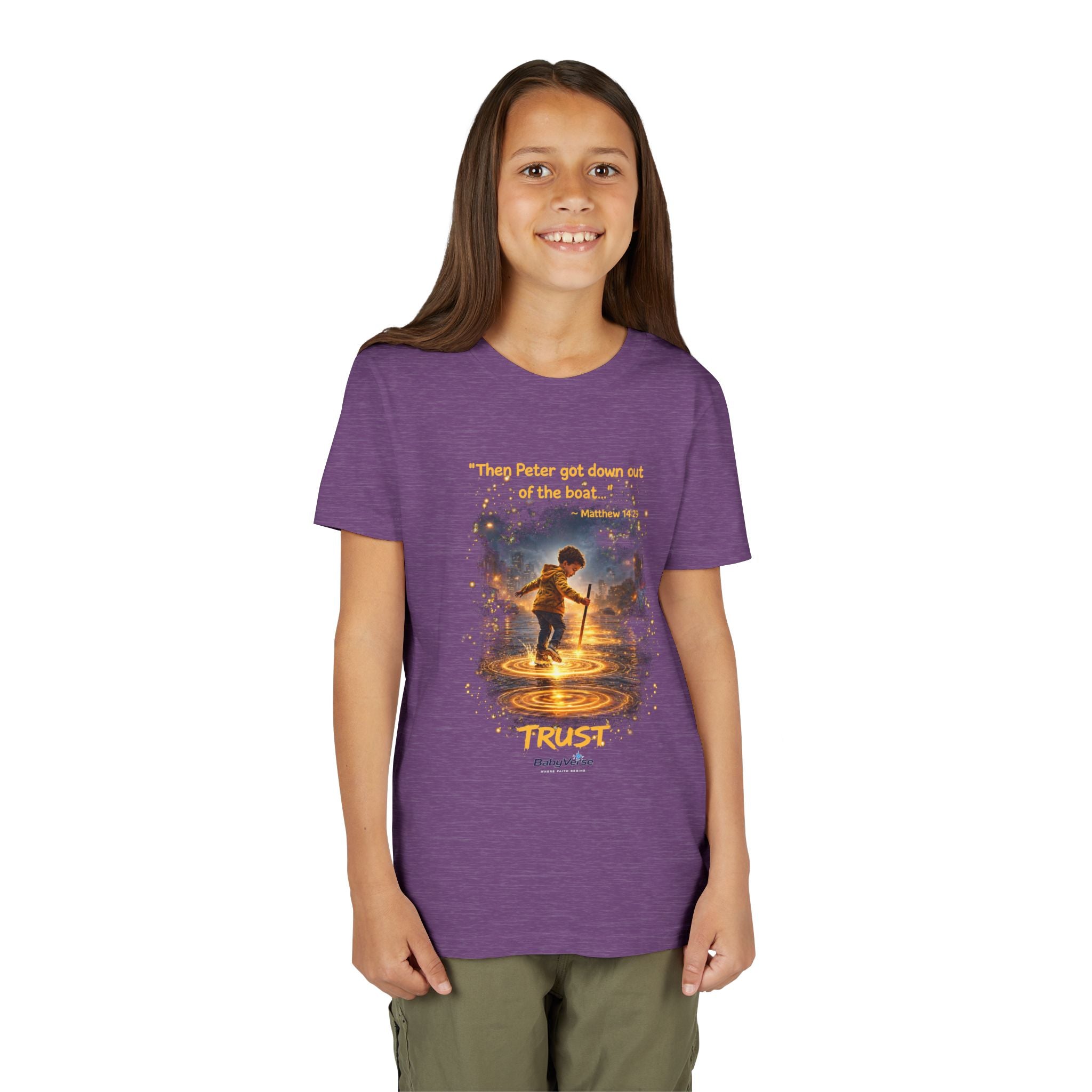 Youth Christian T-Shirt “Trust” | Matthew 14:29 Faith Kids Shirt | Inspirational Youth Tee