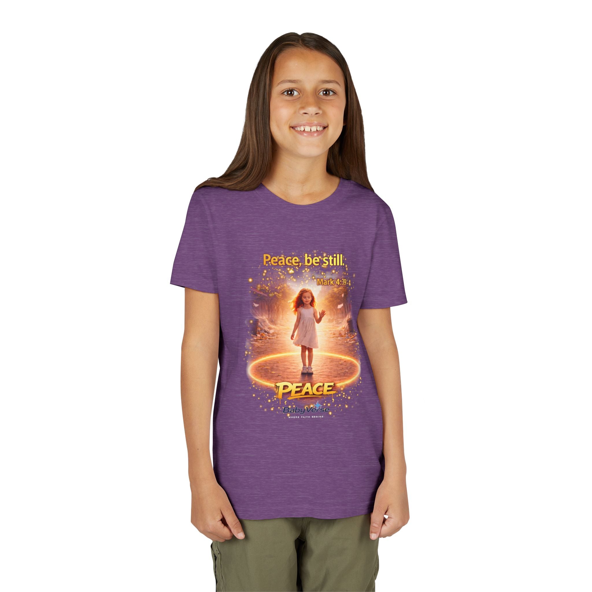 Youth Christian T-Shirt “Peace Be Still” | Mark 4:39 Kids Faith Shirt | Bible Verse Youth Tee