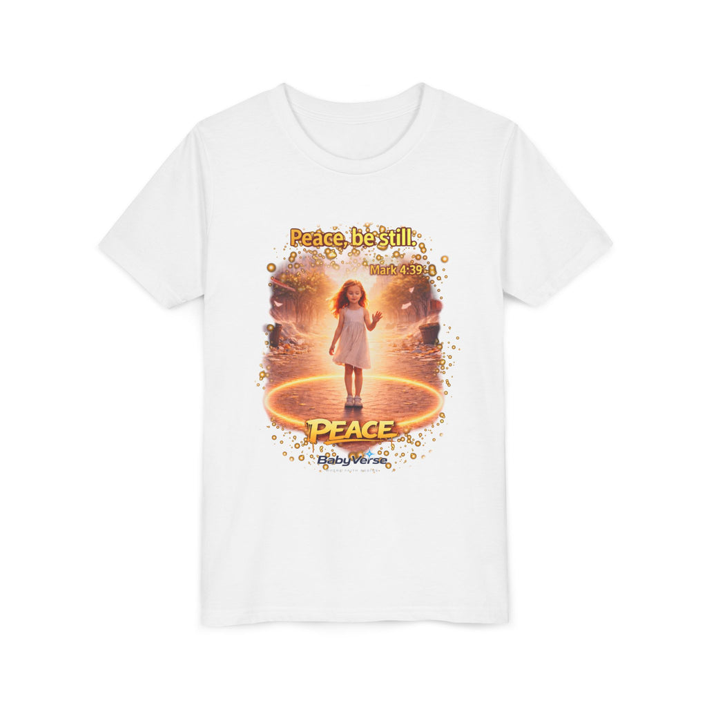 Youth Christian T-Shirt “Peace Be Still” | Mark 4:39 Kids Faith Shirt | Bible Verse Youth Tee