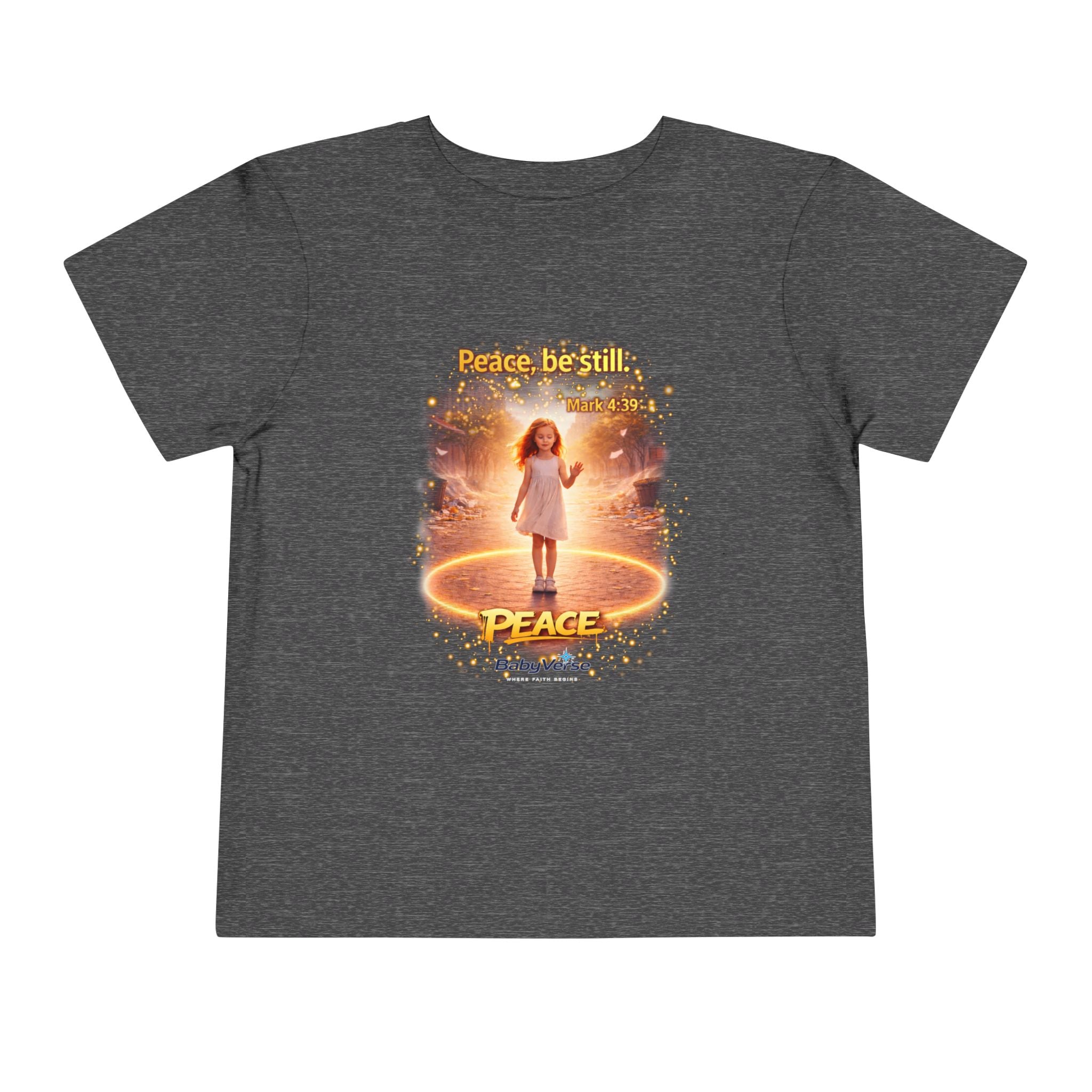 Toddler Tee — “Peace, Be Still” Inspirational Christian Tee | Mark 4:39 Bible Verse Faith Shirt for Kids