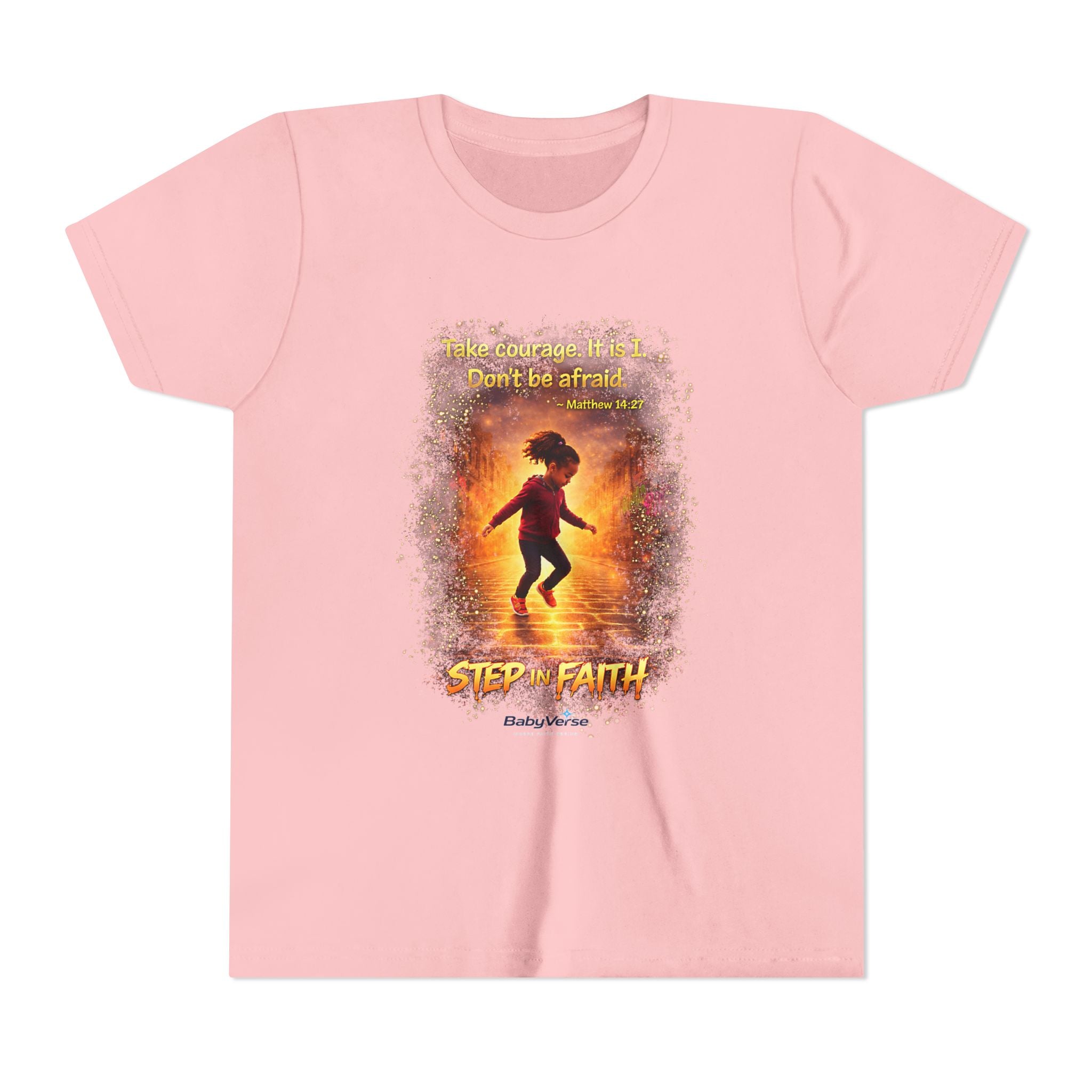 Youth Christian T-Shirt “Step in Faith” | Matthew 14:27 Kids Faith Shirt | Inspirational Bible Verse Youth Tee