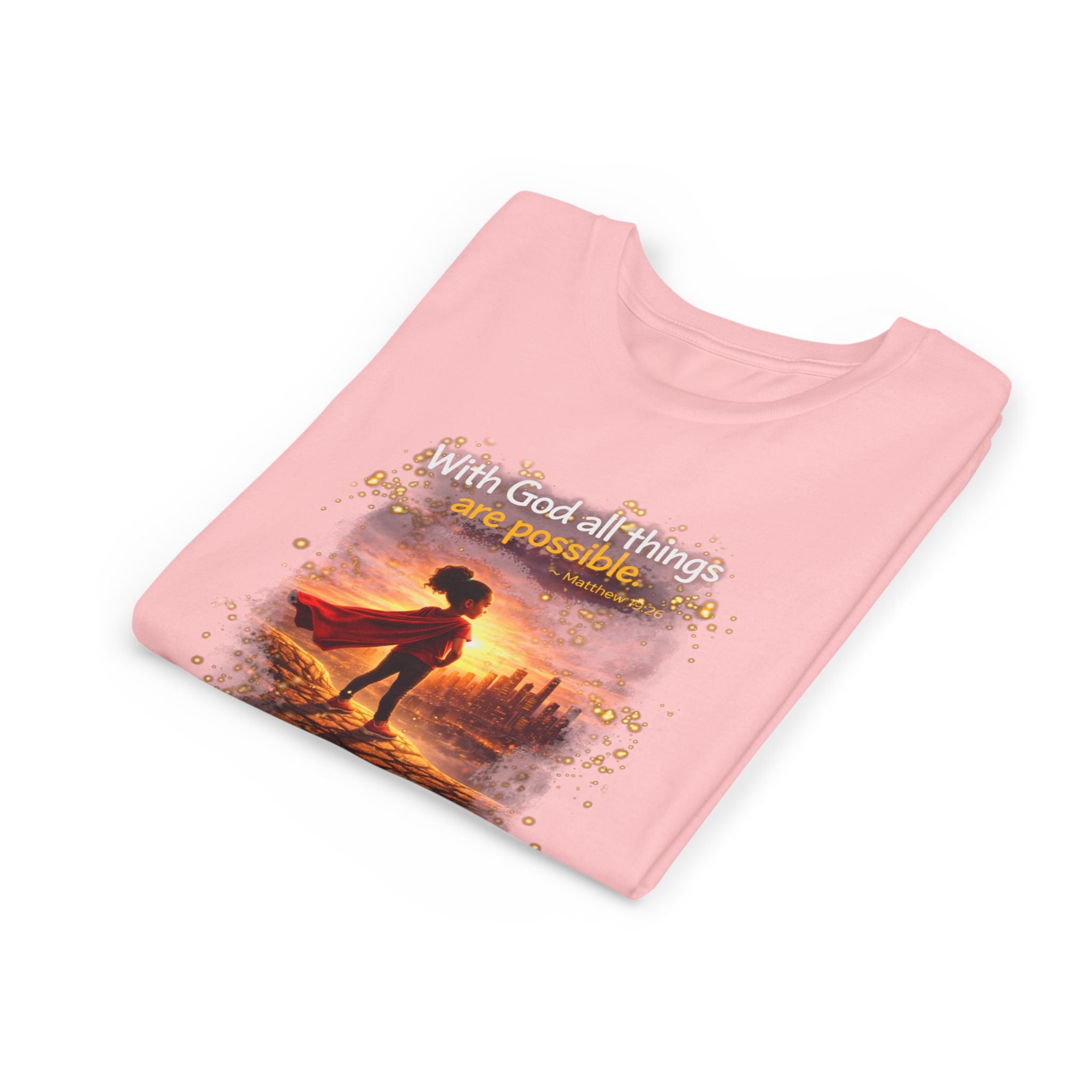 Youth Christian T-Shirt “Believe” | Matthew 19:26 Faith Kids Shirt | Inspirational Bible Verse Youth Tee
