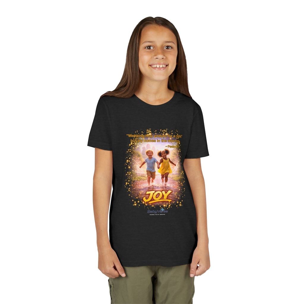 Youth Christian T-Shirt “Joy” | Psalm 30:5 Faith Kids Shirt | Inspirational Bible Verse Youth Tee