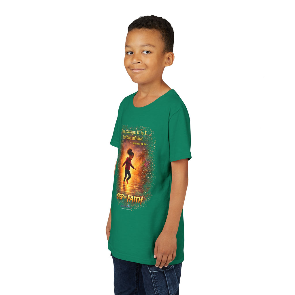Youth Christian T-Shirt “Step in Faith” | Matthew 14:27 Kids Faith Shirt | Inspirational Bible Verse Youth Tee
