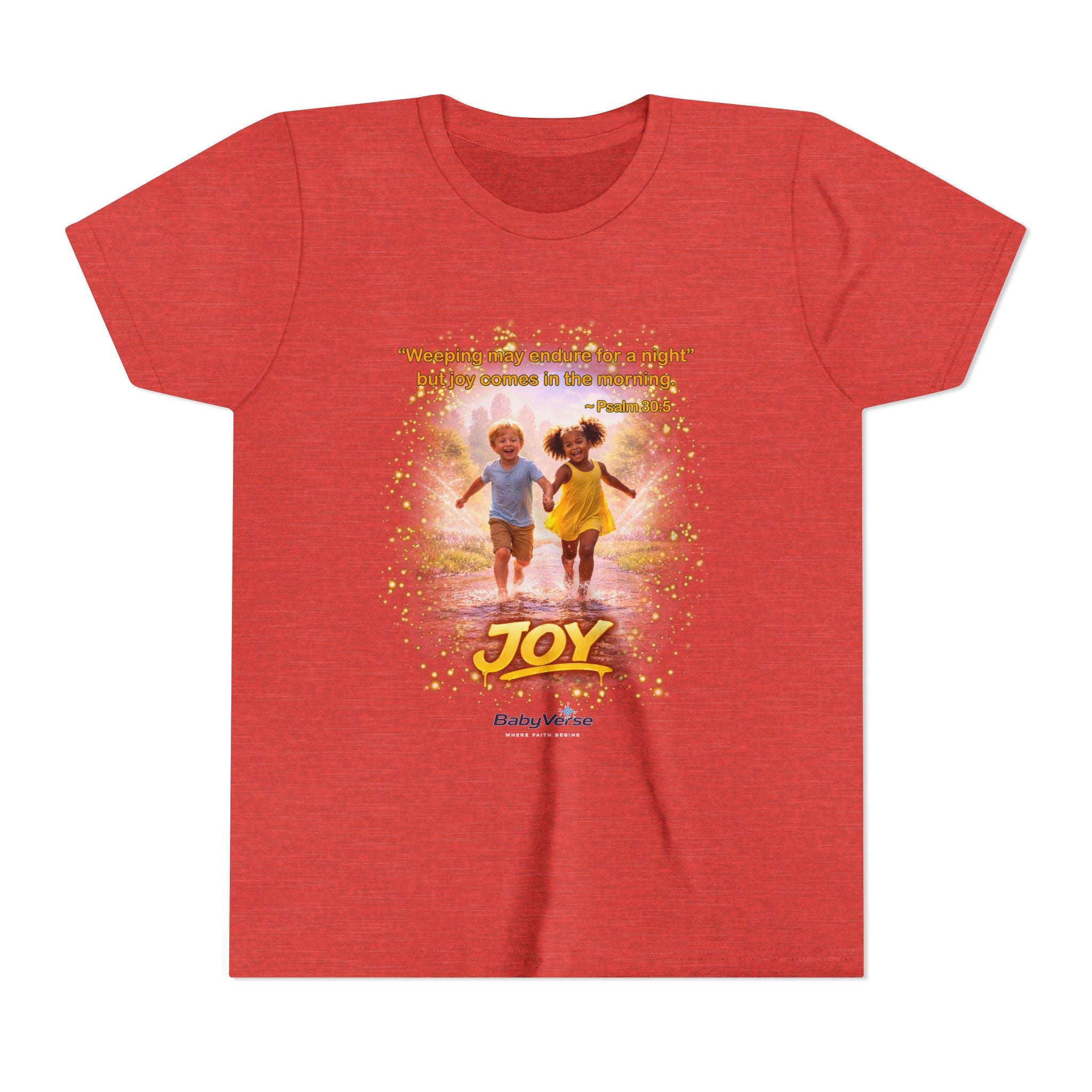 Youth Christian T-Shirt “Joy” | Psalm 30:5 Faith Kids Shirt | Inspirational Bible Verse Youth Tee