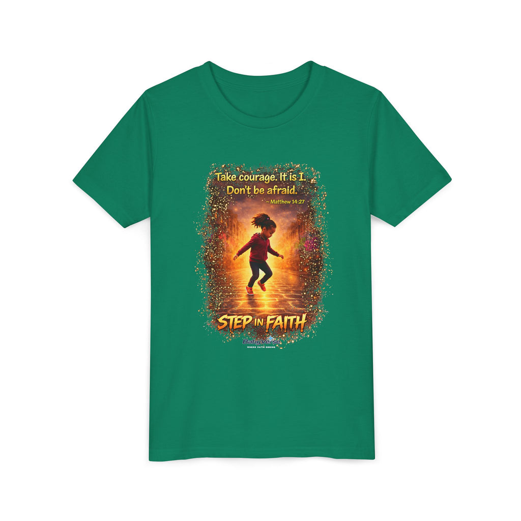 Youth Christian T-Shirt “Step in Faith” | Matthew 14:27 Kids Faith Shirt | Inspirational Bible Verse Youth Tee