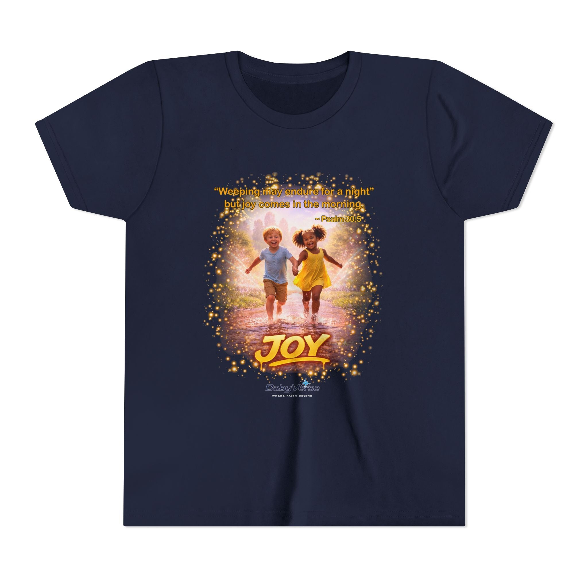 Youth Christian T-Shirt “Joy” | Psalm 30:5 Faith Kids Shirt | Inspirational Bible Verse Youth Tee