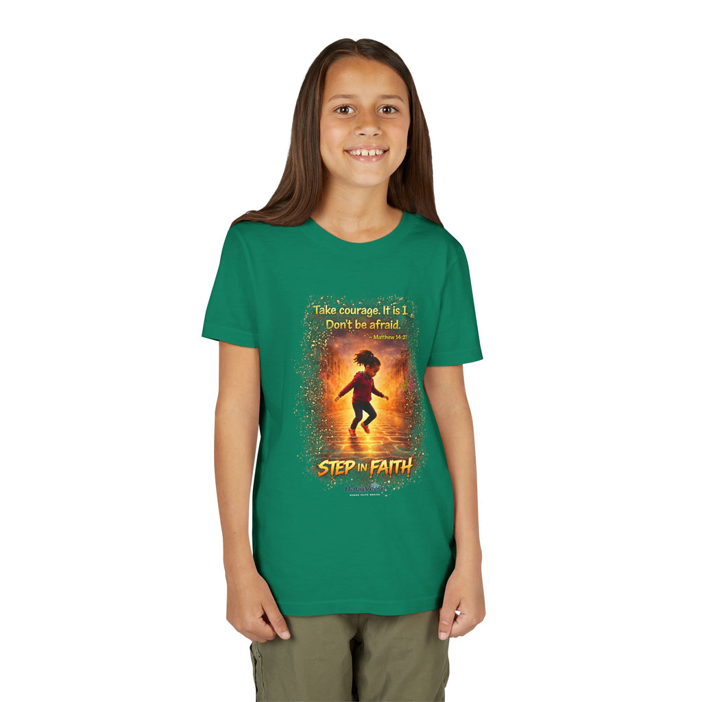 Youth Christian T-Shirt “Step in Faith” | Matthew 14:27 Kids Faith Shirt | Inspirational Bible Verse Youth Tee