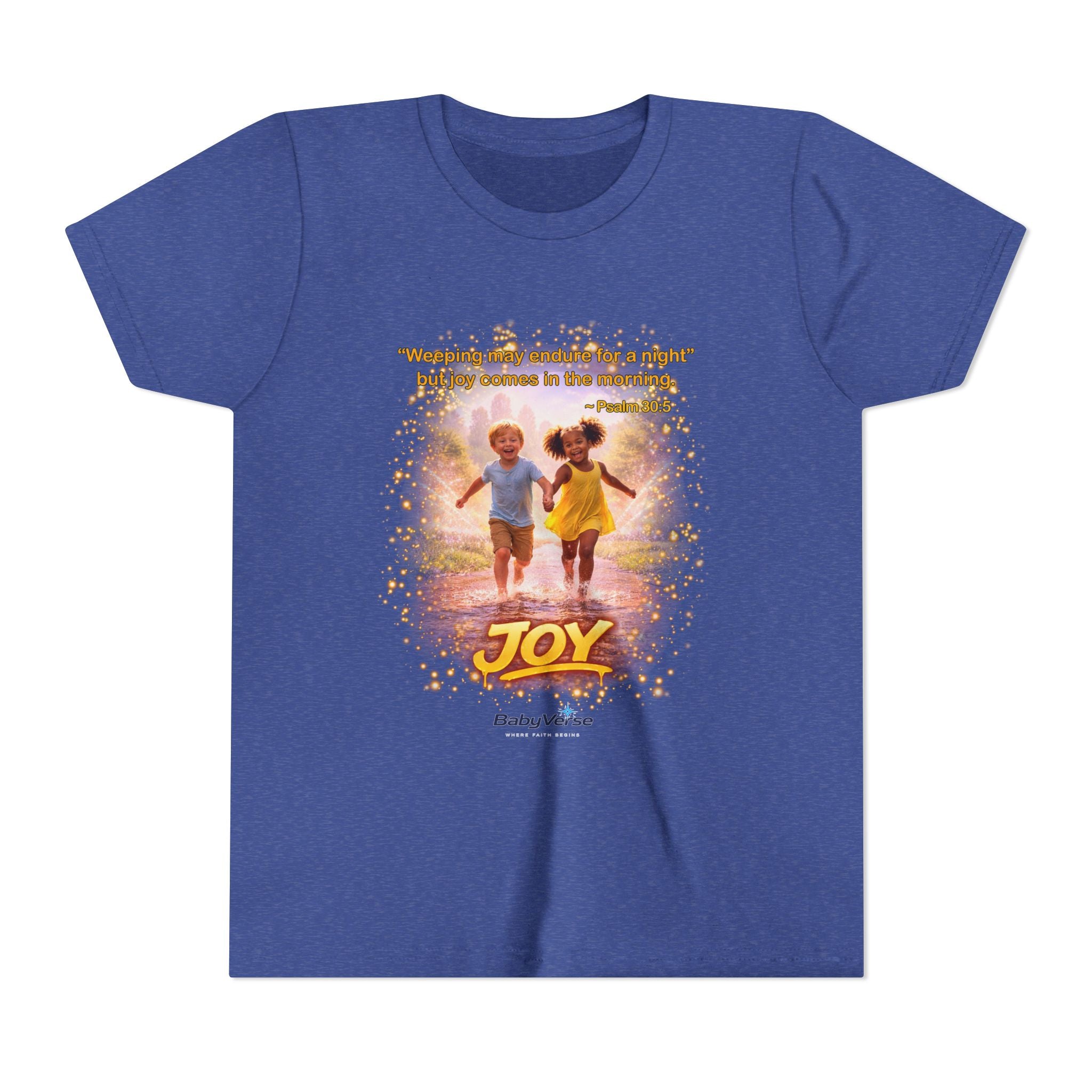 Youth Christian T-Shirt “Joy” | Psalm 30:5 Faith Kids Shirt | Inspirational Bible Verse Youth Tee