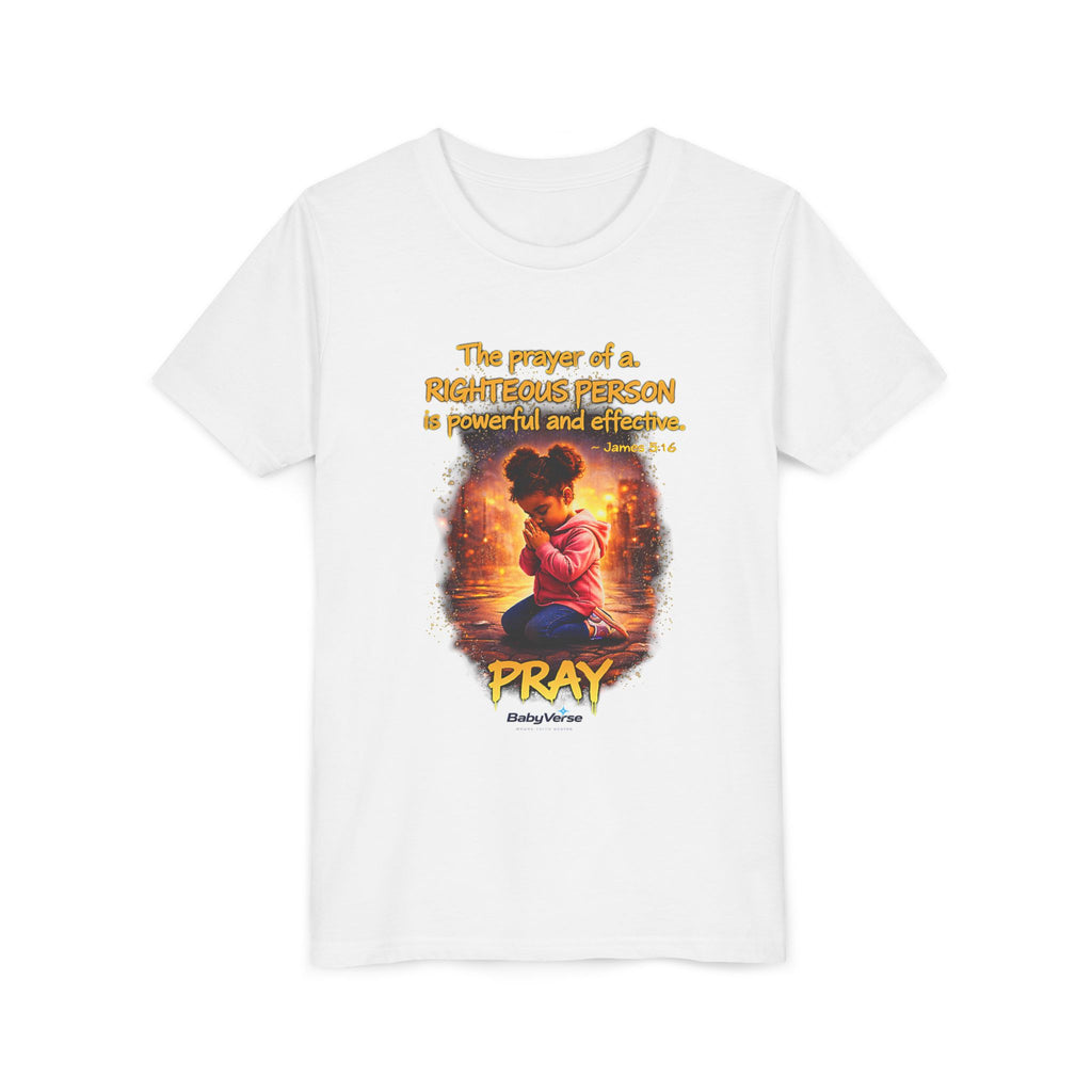 Youth Christian T-Shirt “Pray” | James 5:16 Faith Kids Shirt | Inspirational Youth Tee