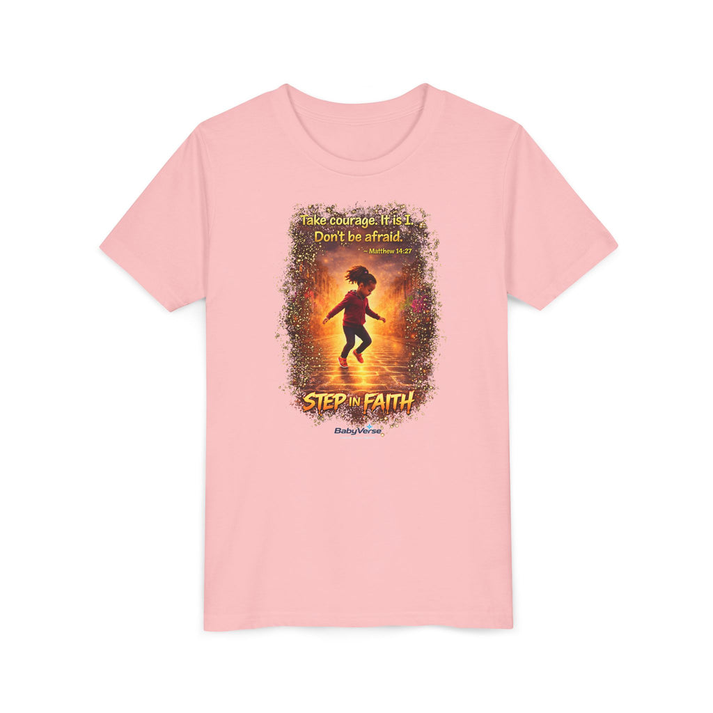 Youth Tee - 'Step Out in Faith' Inspirational Kids Christian Graphic Shirt