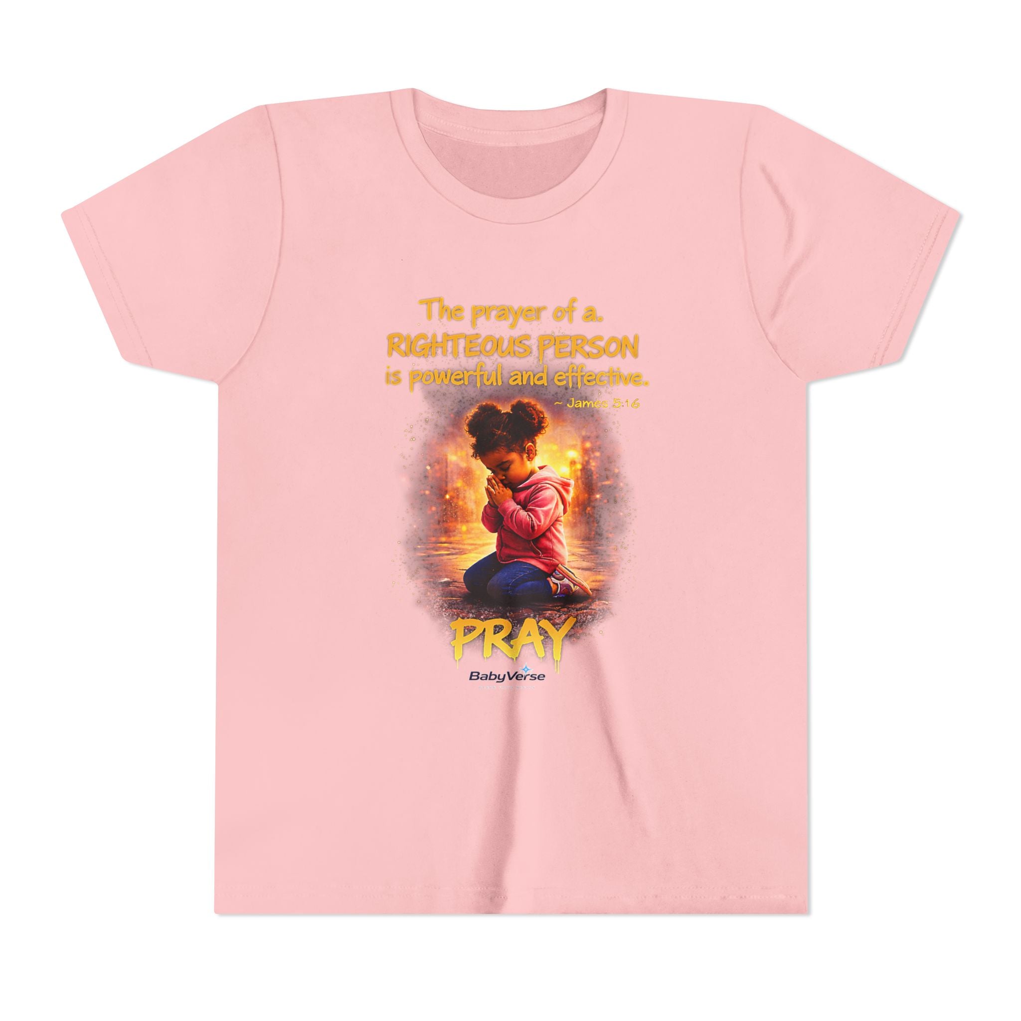 Youth Christian T-Shirt “Pray” | James 5:16 Faith Kids Shirt | Inspirational Youth Tee