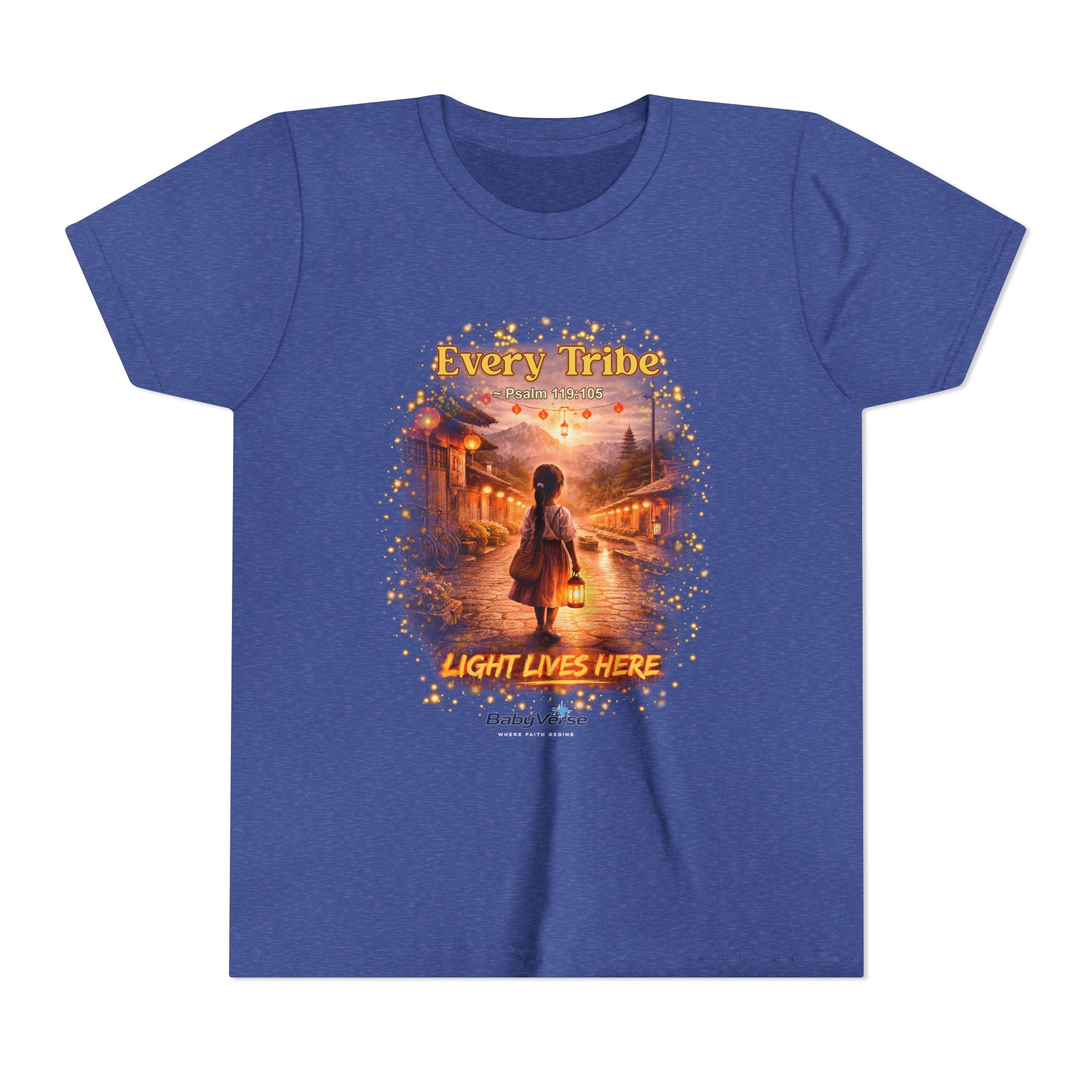 Youth Christian T-Shirt “Light Lives Here” | Psalm 119:105 Faith Kids Shirt | Inspirational Youth Tee