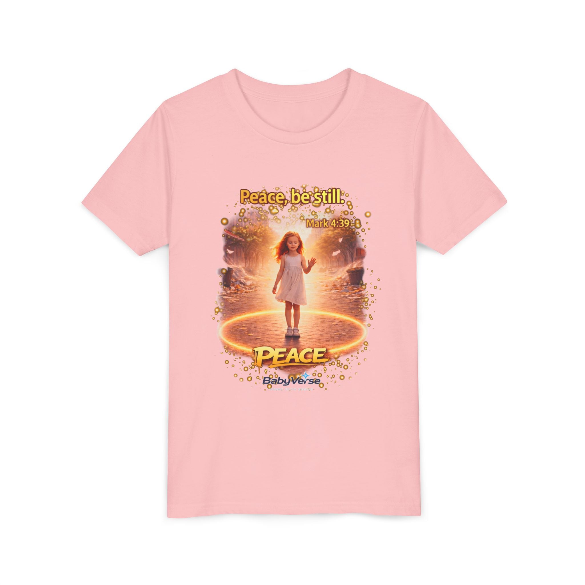 Youth Christian T-Shirt “Peace Be Still” | Mark 4:39 Kids Faith Shirt | Bible Verse Youth Tee